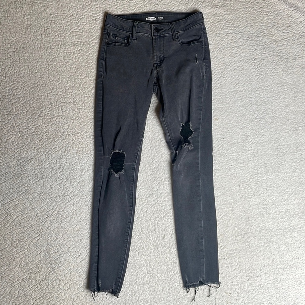 Old Navy Rockstar Skinny Skinny Jeans Distressed Ripped Raw Hem Ankle Size 0